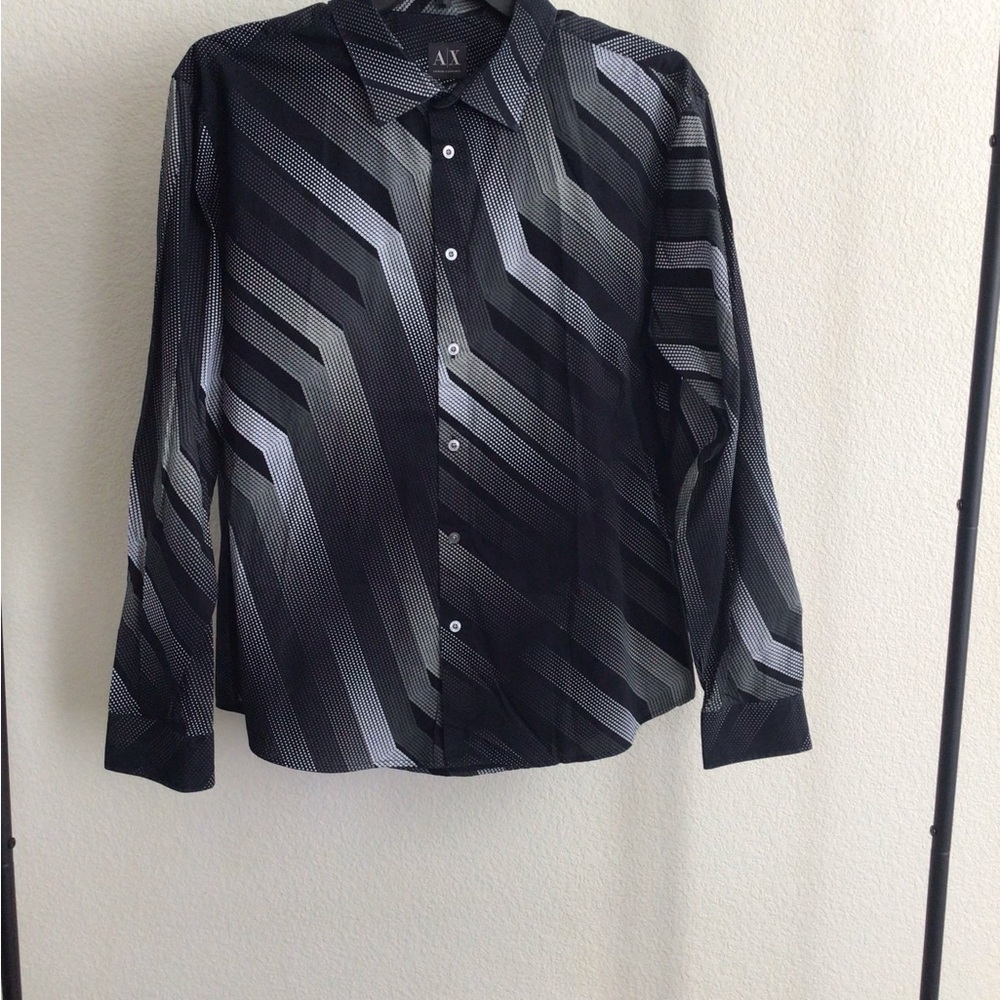 M003 Armani Exchange Black and Gray Striped Shirt